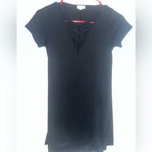 short black cross neck tshirt dress small